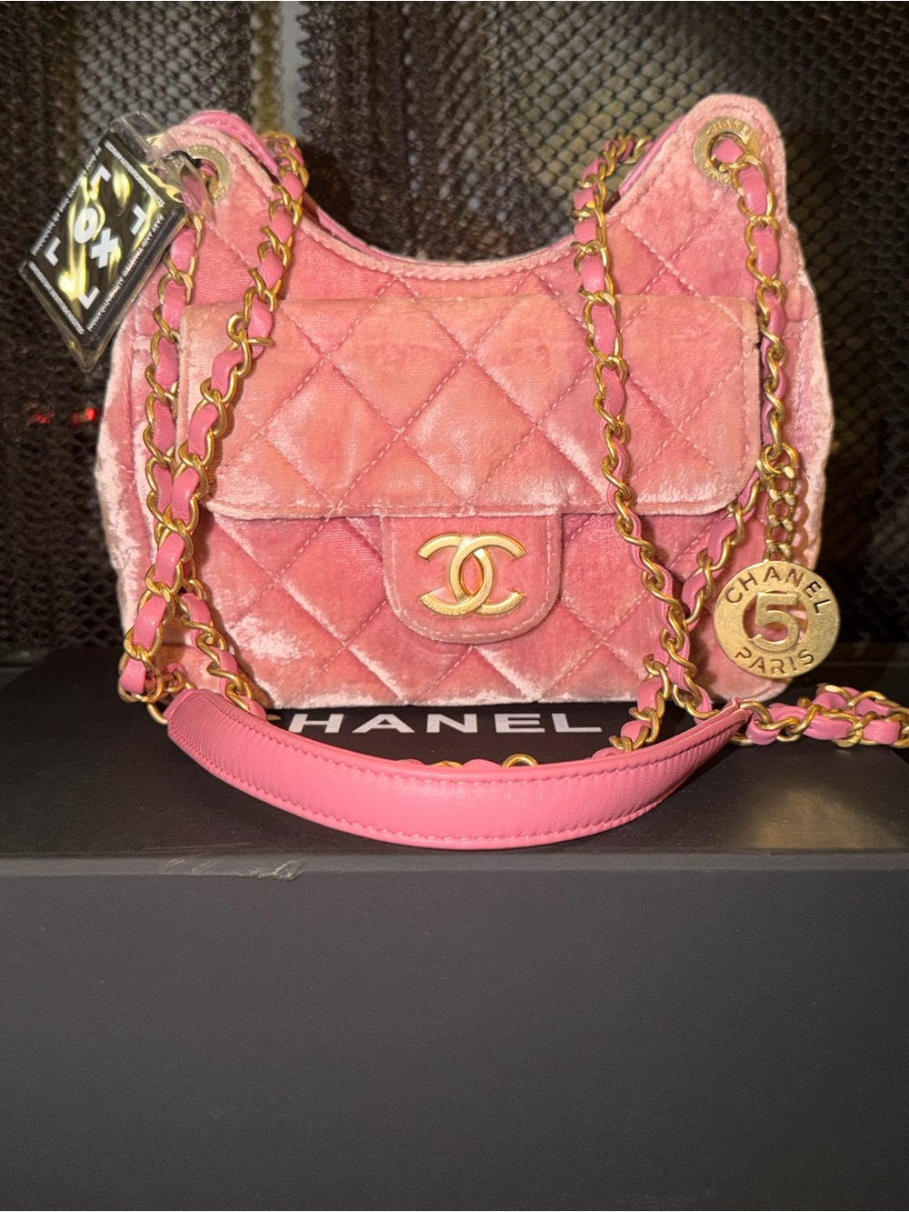 CHANEL 2023 Small Velvet Wavy CC Hobo
